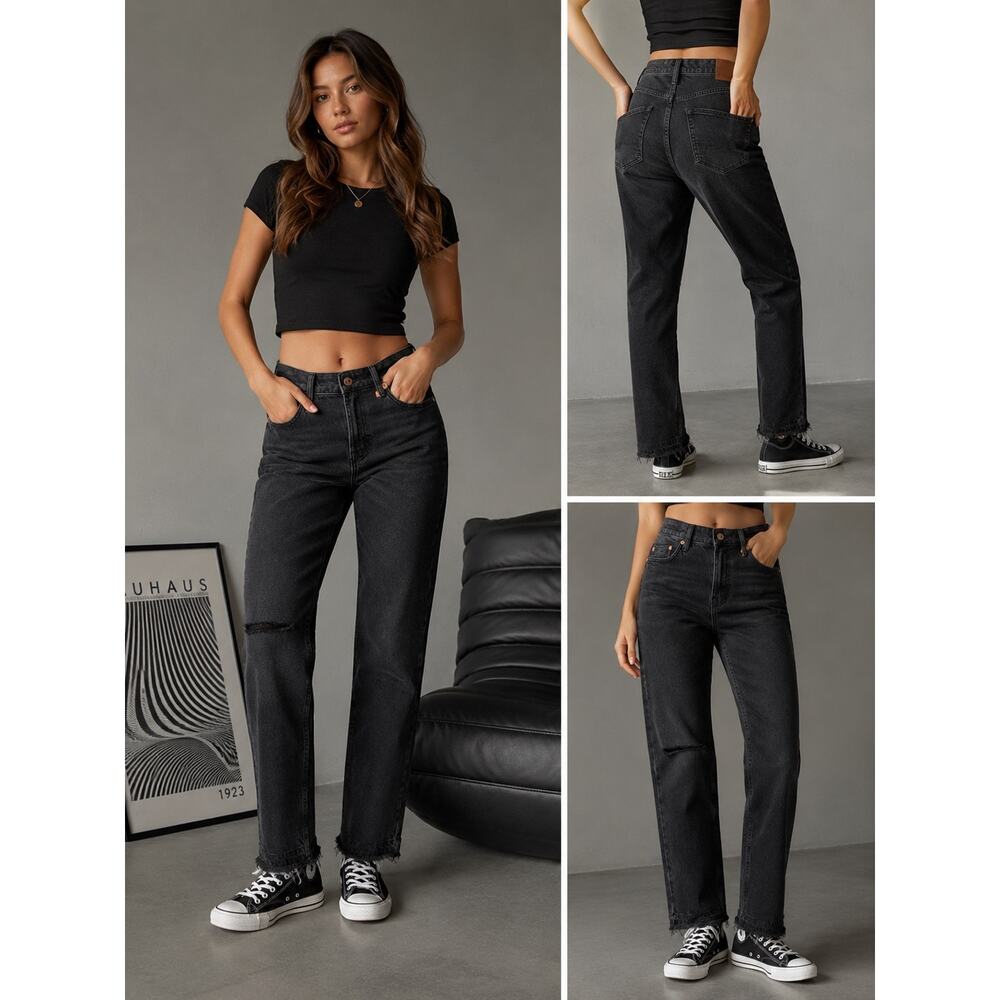 Free People We The Free Womens 24 Black Distressed Raw Hem Skinny Jeans NWT